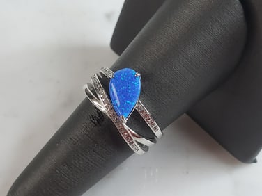 Womens Estate Sterling Silver Modernist Blue Opal Ring