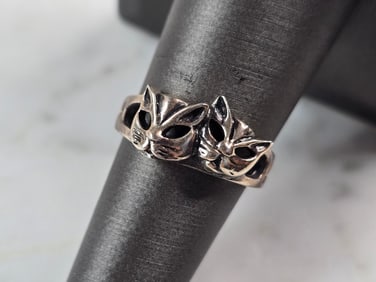 Womens Vintage Estate Sterling Silver Kitten Cat Ring