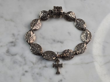 Womens Vintage Estate Sterling Silver Religious Cross Bracelet