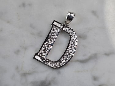 Womens Sterling Silver Initial Letter " D " Pendant