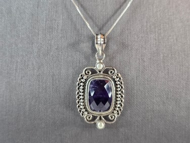 Womens Vintage Estate Sterling Silver Modernist Pendant & Necklace