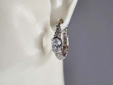 Womens Vintage Estate Sterling Silver Hoop Earrings