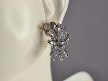 Womens Vintage Estate Sterling Silver CZ Earrings