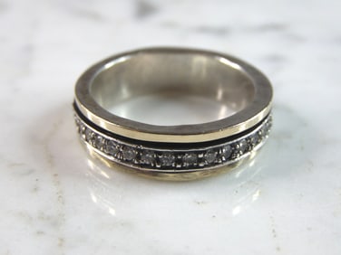 Womens Vintage Estate Sterling Silver CZ Fidget Ring