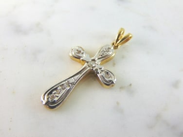 Vintage Estate 14K Gold Diamond Cross Pendant