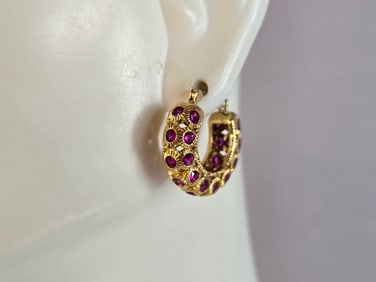 Womens Vintage Estate Sterling Silver Gold Tone Hoop Earrings