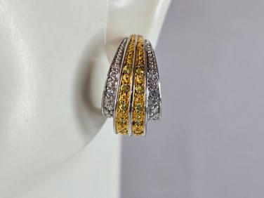 Womens Vintage Estate Sterling Silver Gold Tone Modernist Earrings