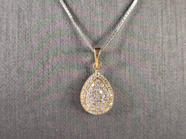 Womens Estate Sterling Silver Gold Tone Tear Drop Pendant Necklace