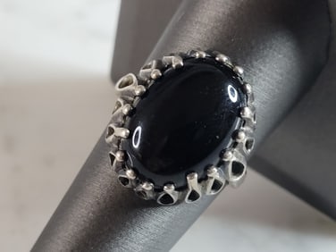 Womens Vintage Estate Sterling Silver Onyx Kabana Ring