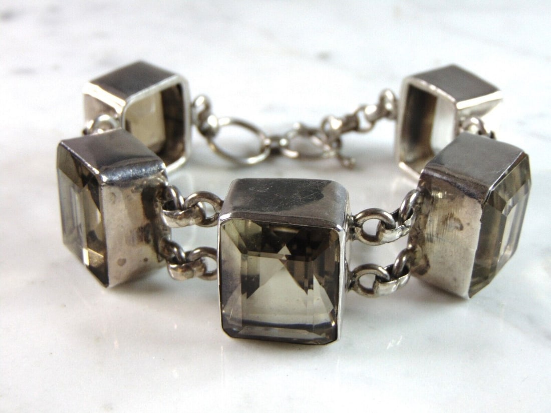 Womens Vintage Estate Sterling Silver Smokey Quartz Bracelet (1 of 3)