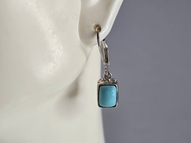 Womens Vintage Estate Sterling Silver Turquoise Earrings