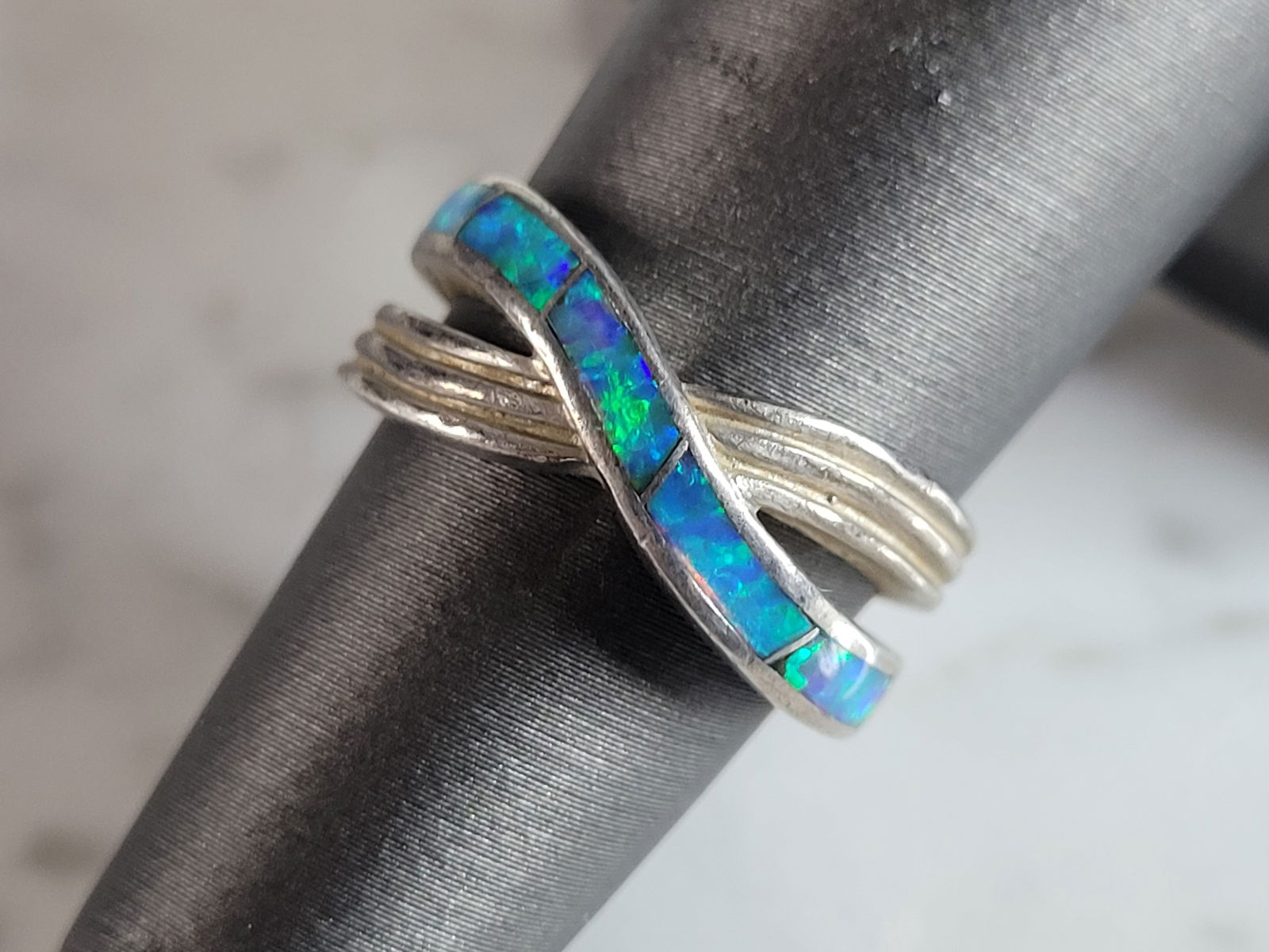 Womens Vintage Estate Sterling Silver Modernist Opal Ring (1 of 5)
