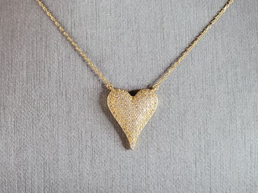 Womens Vintage Estate Sterling Silver Gold Tone Heart Pendant Necklace
