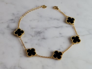 Womens Estate Sterling Silver 4 Leaf Clover Anklet Bracelet