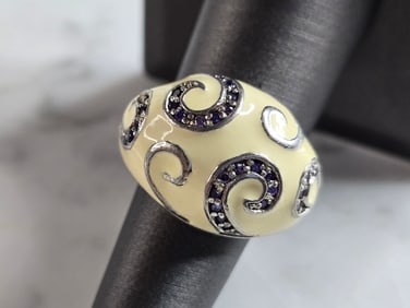 Womens Vintage Estate Sterling Silver Enamel Ring