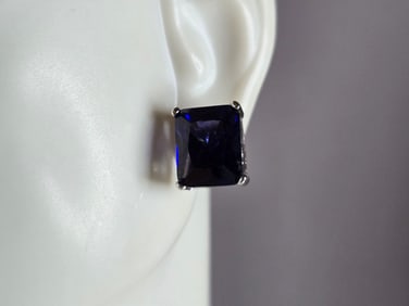 Womens Vintage Estate Sterling Silver Tanzanite CZ Stud Earrings
