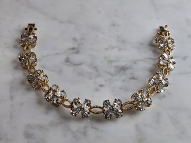 Womens Vintage Estate Sterling Silver Gold Tone Floral Bracelet