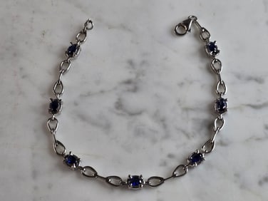 Womens Vintage Estate Sterling Silver Sapphire Modernist Bracelet