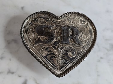 Vintage Estate Sterling Silver Southwestern Heart Belt Buckle