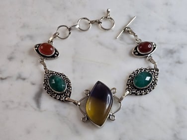 Womens Vintage Estate Sterling Silver Multi Stone Bracelet