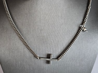 Womens Vintage Estate Sterling Silver Religious Cross M. Cohen Necklace