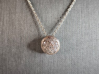 Womens Vintage Estate Sterling Silver CZ Pendant W/ Necklace