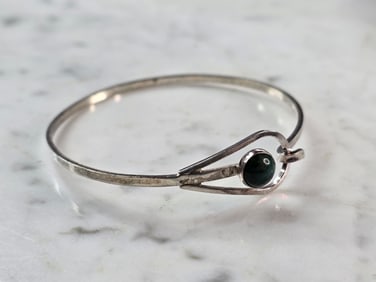 Womens Vintage Estate Sterling Silver Israel Malachite Bracelet