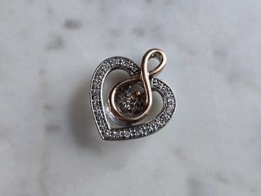 Womens Vintage Sterling Silver 10k Rose Gold Diamond Heart Pendant