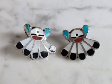Womens Vintage Sterling Silver Southwestern Clip On Earrings