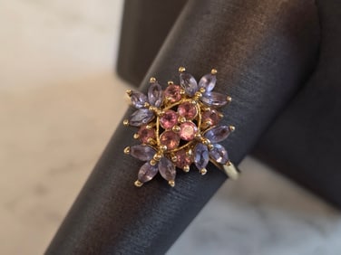 Womens Vintage Estate 14k Yellow Gold Tanzanite & Rhodolite Ring