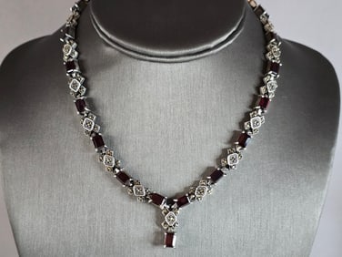 Womens Vintage Estate Sterling Silver Victorian Style Necklace