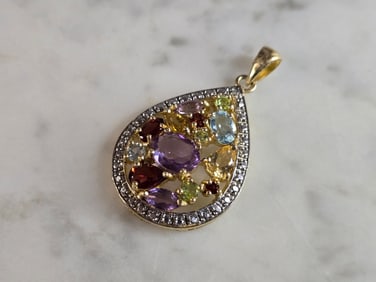 Womens Vintage Estate Sterling Silver Multi Stone Pendant