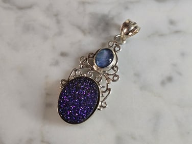 Womens Vintage Estate Sterling Silver Druzy Stone Pendant