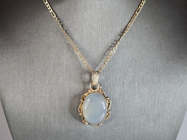 Womens Estate Sterling Silver Modernist Chalcedony Pendant Necklace