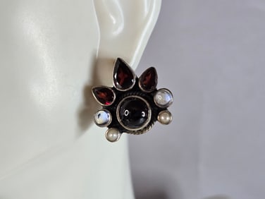 Womens Vintage Estate Sterling Silver Modernist Earrings