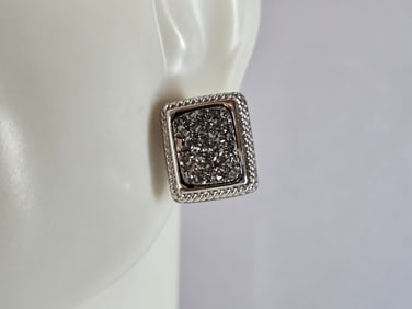 Womens Vintage Estate Sterling Silver Druzy Earrings