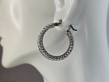 Womens Vintage Estate Sterling Silver Hoop Earrings