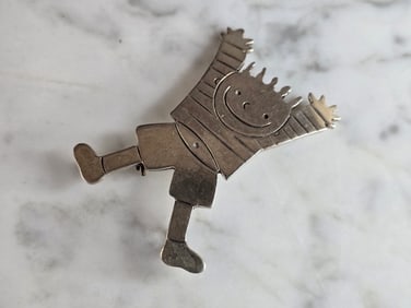 Womens Vintage Estate Sterling Silver Jumping Boy Brooch