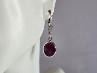 Womens Vintage Estate Sterling Silver Natural Ruby Earrings