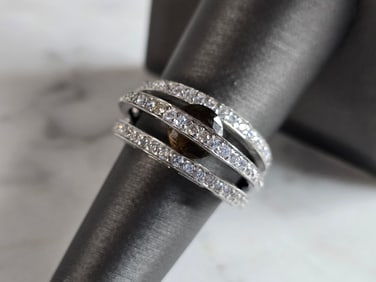 Womens Vintage Estate Sterling Silver Modernist CZ Ring