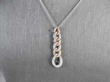 Women's Vintage Estate 14K White & Rose Gold Diamond Link Necklace