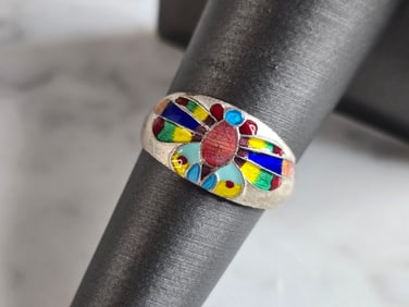 Womens Vintage Estate Sterling Silver Enamel Butterfly Ring
