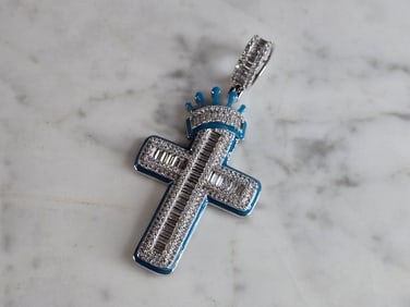 Vintage Estate Sterling Silver Religious CZ Cross Pendant