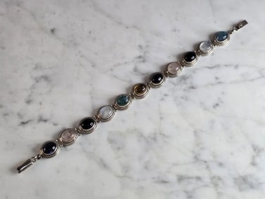 Womens Vintage Estate Sterling Silver Multi Stone Bracelet