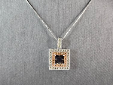 Womens Vintage Estate Sterling Silver Smoky Quartz Pendant Necklace