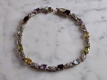 Womens Vintage Estate Sterling Silver Multi Stone Bracelet