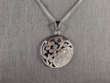Womens Sterling Silver Modernist CZ Pendant Necklace