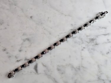 Womens Vintage Estate Sterling Silver Modernist Sapphire Bracelet