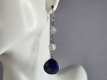 Pr Womens Sterling Silver Lapis Lazuli Moonstone Dangle Earrings