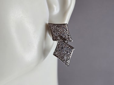Womens Vintage Estate Sterling Silver Deco CZ Stud Earrings